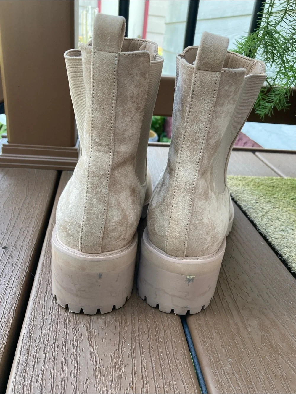 Lane Bryant Size 12W tan faux suede chunky lug sole ankle boots